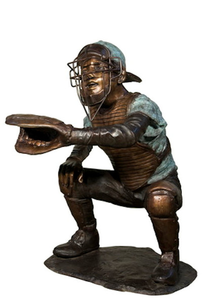 Boy Baseball Player Catcher Bronze Statue Team Sport Action Sculpture